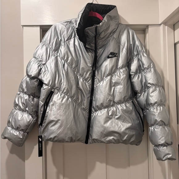 SALE! Nike Women's Silver Puffer Jacket - Picture 2 of 6